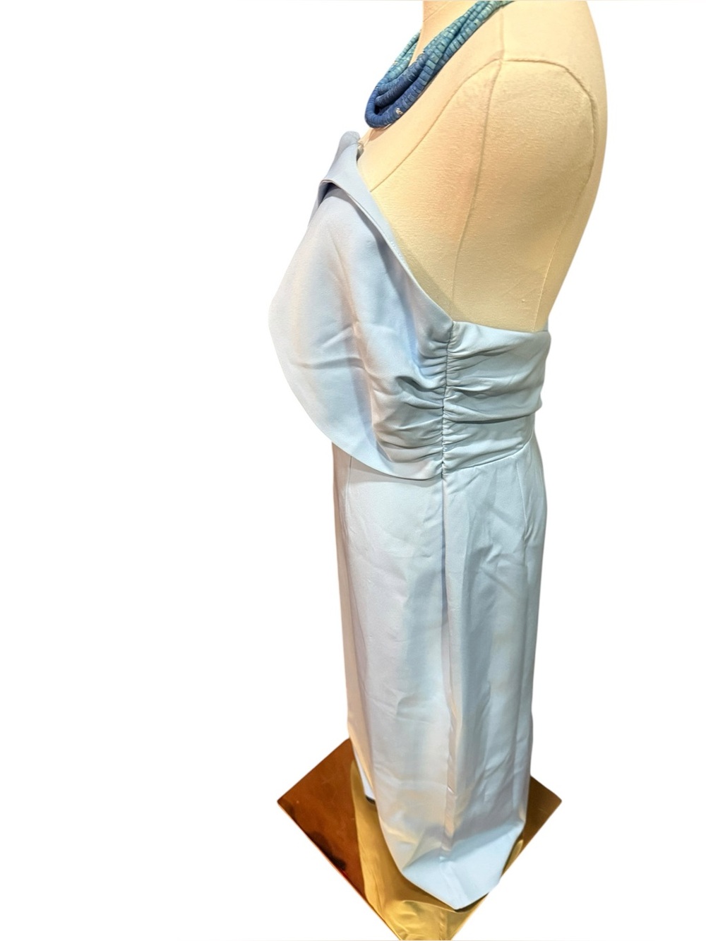Elagia Powder Blue Strapless Cutout Midi Dress | Sculptural Foldover Bodice - Picture 5 of 8